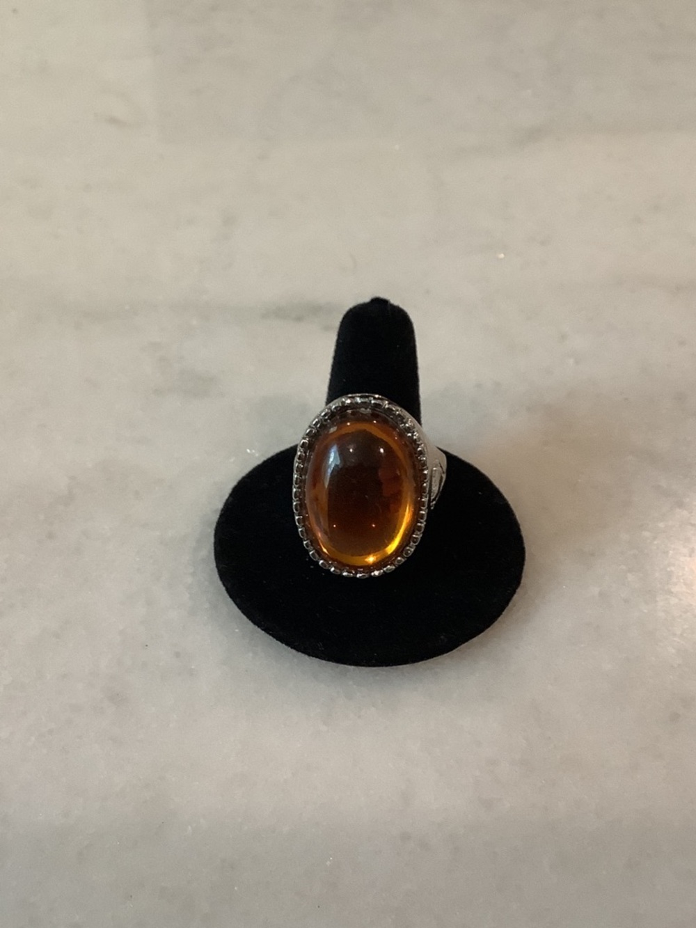 Amber Brown Silver Tone Ring, Brand New